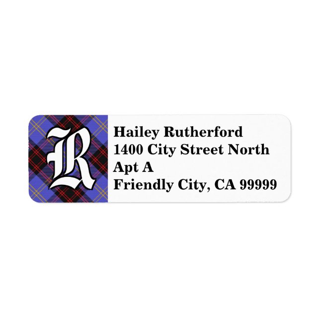 Étiquette Regal Clan Rutherford Tartan Monogramme (Devant)
