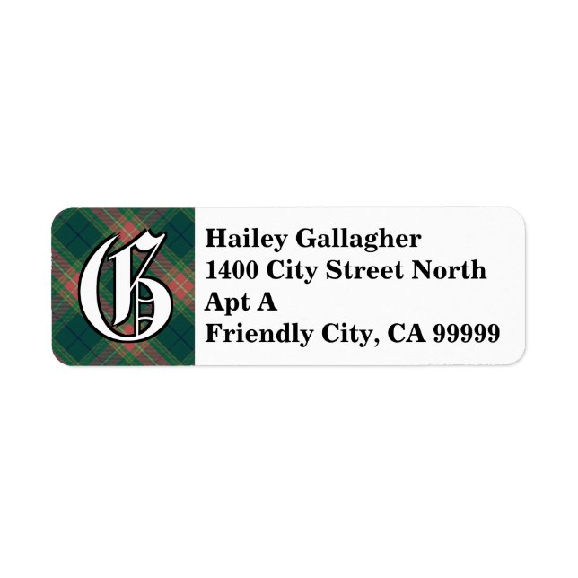 Étiquette Regal Irish Clan Gallagher Tartan Monogramme (Devant)