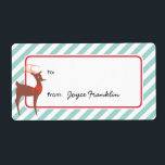 Étiquette Reindeer bandes turquoises personnalisées à partir<br><div class="desc">Faites plaisir à vos amis et à votre famille avec ces étiquettes de cadeaux de vacances personnalisées. Personnalisé avec le nom du donneur, ou laisser vide pour écrire à la main plus tard. Utilisez ces autocollants pour des sacs cadeaux, des boîtes, des faveurs de fête, des sacs à bonbons, des...</div>