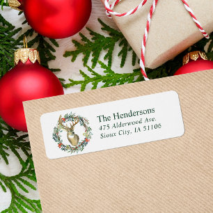 Étiquette Reindeer Wreath Holiday Return Address