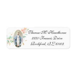 Étiquette Religieux Vintage Vierge Marie Floral Élégant Étiq