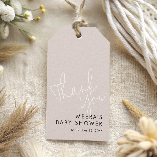 Étiquette remerciement Baby Shower écriture modern (Modern Script Dusty Pink Thank You Baby Shower Gift Tags)