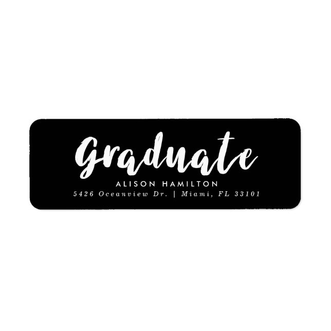 Étiquette Remise de diplôme écriture pinceau moderne noir et (Devant)