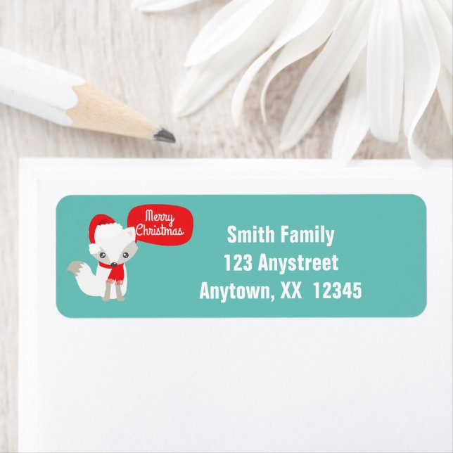 Étiquette Renard de Noël aux couleurs rétro (En situation)