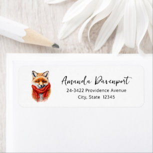 Étiquette Renard mignon avec une écharpe rouge Image d'autom