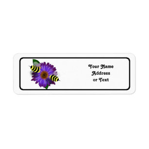 Étiquette Rencontre d'abeilles de miel sur des fleurs violet
