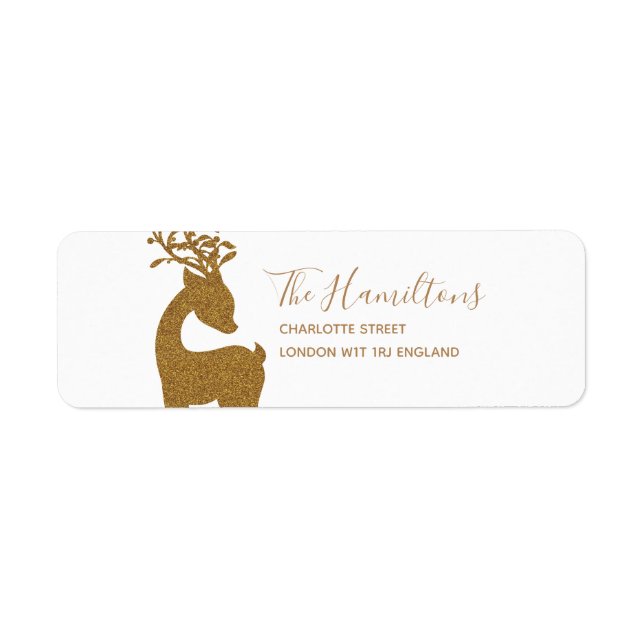 Étiquette Renne de Noël de vacances de paillettes d'or (Devant)