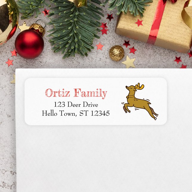 Étiquette Rennes dessinées à la main, Noël (Reindeer Address Label for Christmas Cards)
