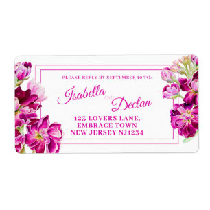 Étiquette Réponse du mariage de fleurs rose foncé stock Hoy