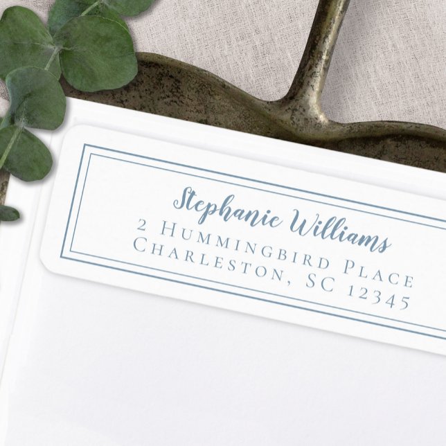 Étiquette Réponse simple au mariage bleu poussiéreux et blan (Simple Wedding RSVP Dusty Blue and White Label)
