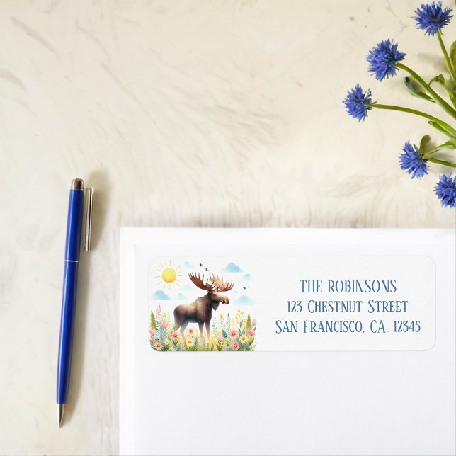 Étiquette Ressort d'aquarelle Moose Adresse de retour (Créateur téléchargé)