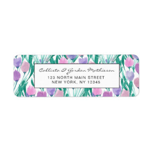 Étiquette Ressort rose pourpre Tulipe Floral Aquarelle
