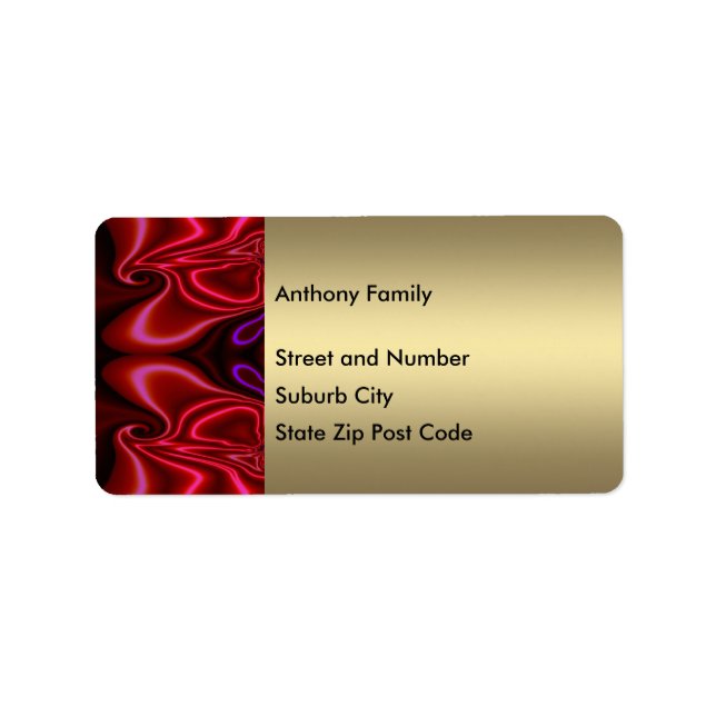 Étiquette Résumé Faux Soie Rouge Violet sur Or (Devant)