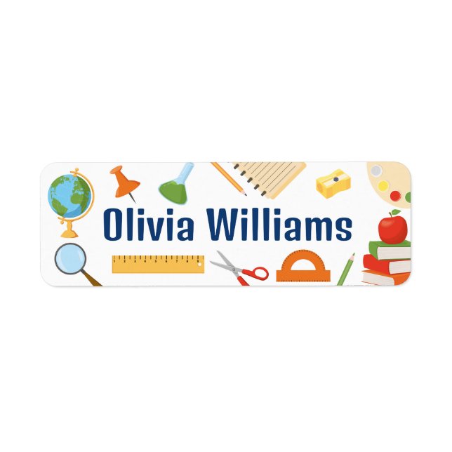 Étiquette Retour à l'école Fournitures scolaires colorées (Devant)