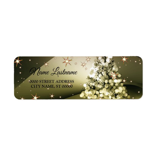 Étiquette Retour Adresse Arbre doré de Noël Étoiles brillant (Devant)