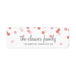 Étiquette RETOUR ADRESSE confetti poka point corail rose gri