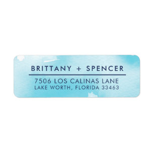 Étiquette RETOUR ADRESSE design moderne aqua bleu aquarelle