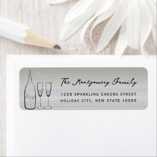 Étiquette Retour Adresse Élégant Champagne Argent Bubbly Che