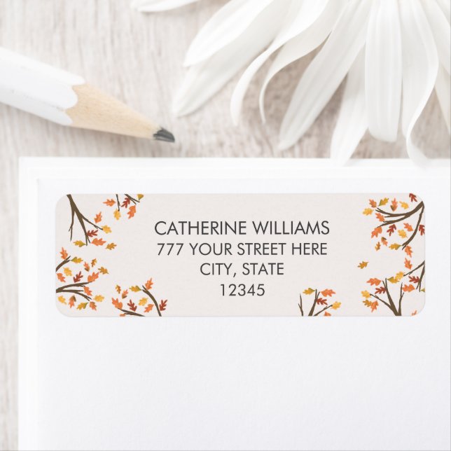 Étiquette Retour Adresse Feuilles Automne Branches Automne (En situation)