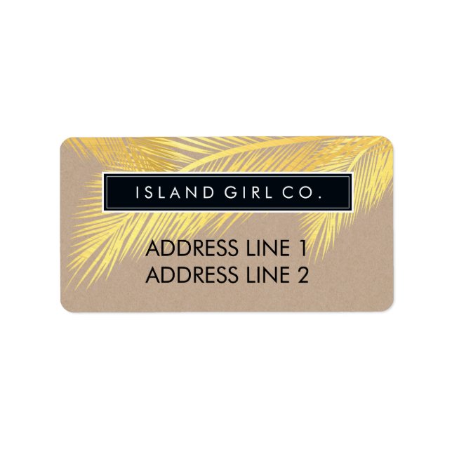 Étiquette RETOUR ADRESSE palmier tropical frontons or kraft (Devant)