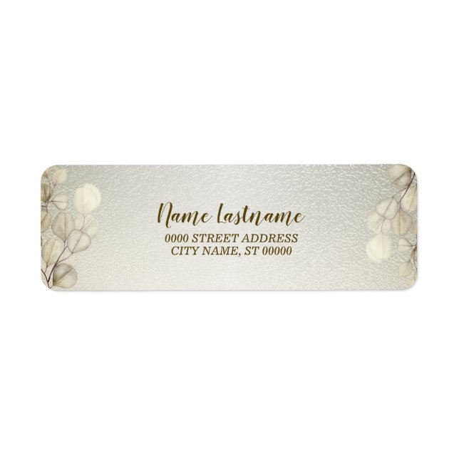 Étiquette Retour Adresse Partie Aquarelle Golden Eucalyptus (Devant)