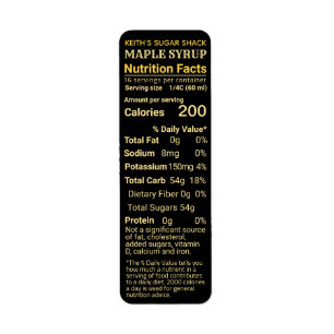 Étiquette Retour Adresse Sirop d'érable Nutrition Noir Jaune