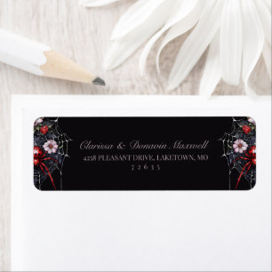 Étiquette Retour Adresse Toile d'Araignée Florale Rouge Goth