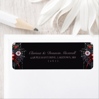 Étiquette Retour Adresse Toile d'Araignée Florale Rouge Goth
