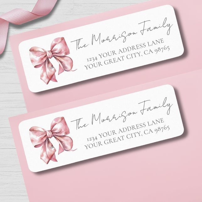 Étiquette Retour d'adresse simple ruban rose (Simple Pink Bow Return Address label )