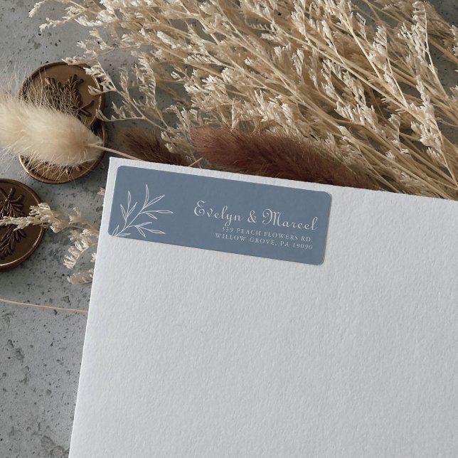 Étiquette Retour de Mariage bleu poussiéreux minimal (Créateur téléchargé)
