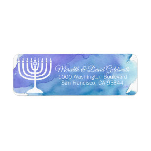 Étiquette Retour de Menorah Hanoukka Chanukah d'aquarelle