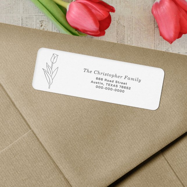 Étiquette Retourner l'adresse de la ligne Tulip (Tulip Line Art Return Address Label)