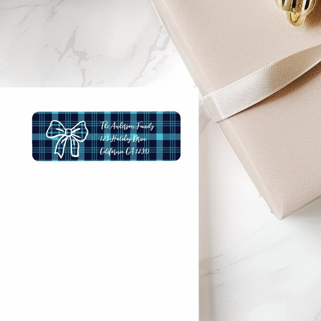 Étiquette Retro Blue Plaid Whimsical Christmas  (Créateur téléchargé)
