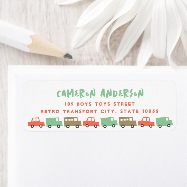 Étiquette Retro Boys Jouets Amusants Transport Anniversaire  (En situation)