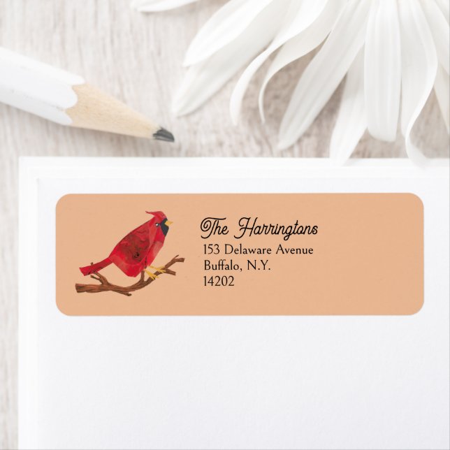 Étiquette Retro Cardinal Midcentury Bird Art Return Address (En situation)