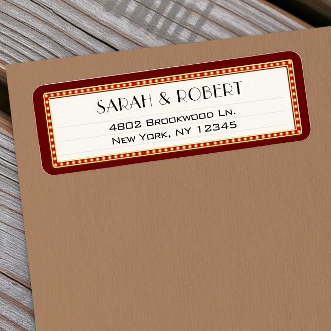 Étiquette Retro Cinema Theater Marquee Sign Mariage Adresse (Retro Cinema Theater Marquee Sign Wedding Address Label
)