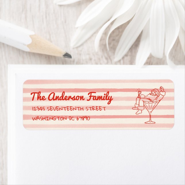 Étiquette Retro Drawn Red Santa Claus Merry Christmas Fun (En situation)