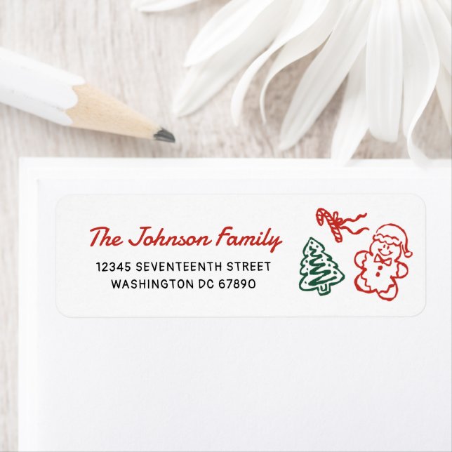 Étiquette Retro Hand Drawn Christmas Party Return Address (En situation)