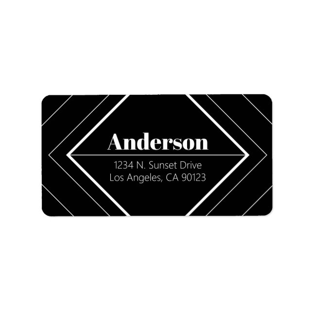 Étiquette Retro-Modern Art Deco | Black & White Address  (Devant)