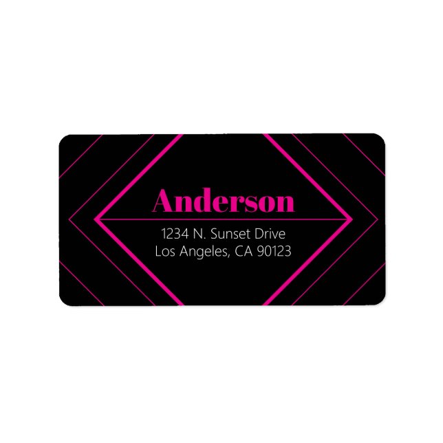 Étiquette Retro-Modern Art Deco | Pink & Black Address  (Devant)