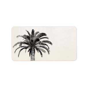 Étiquette Rétro palmier tropical d'île en noir et blanc