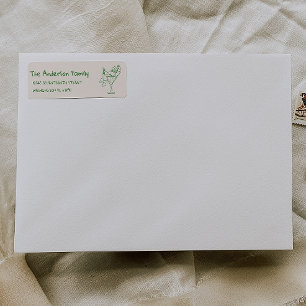 Étiquette Rétro Père Noël vert dessiné Joyeux Noël
