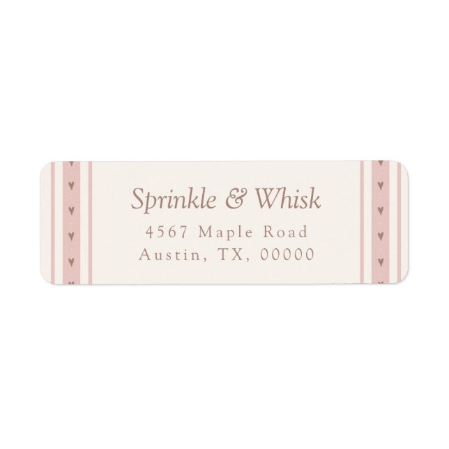 Étiquette Retro Pink And Brown Heart Stripes Bakery (Devant)
