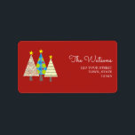 Étiquette Retro Red Christmas Retour Adresse<br><div class="desc">Joli,  dessin animé,  moderne rétro rouge marque d'adresse de retour de Noël,  avec de mignons pins colorés et écriture manuscrite tendance.</div>