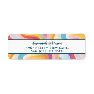 Étiquette Rétro Revival Abstrait Boho Rainbow Wave