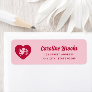 Étiquette Retro Rose Rouge Cupidon Cœur Mariage Adresse de R