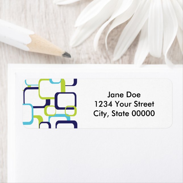 Étiquette Retro Squares Green Blue White Pattern Label (En situation)