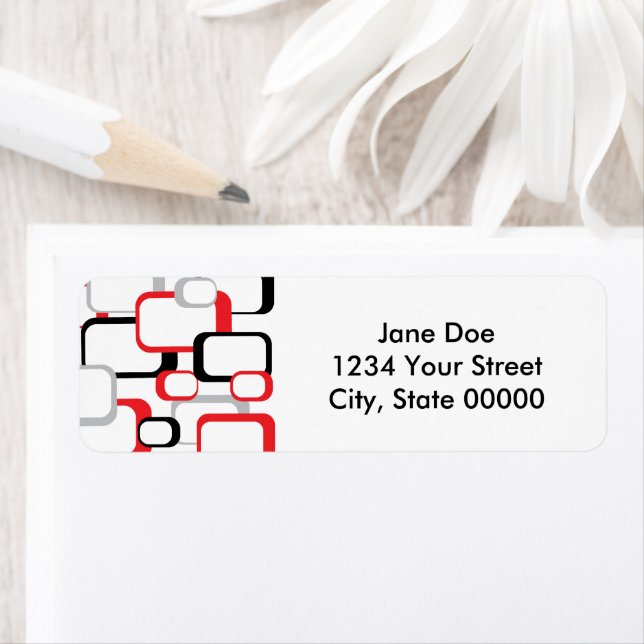 Étiquette Retro Squares Red Black Gray Pattern (En situation)