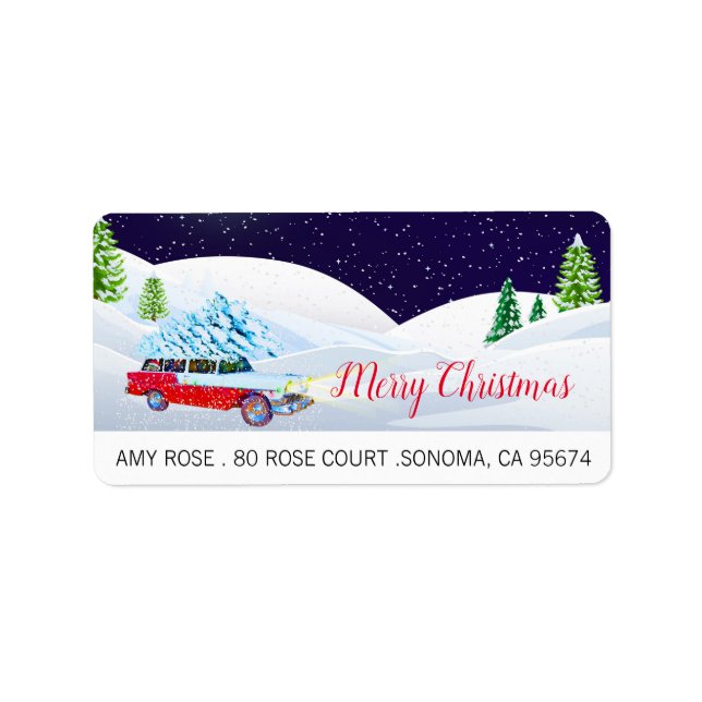 Étiquette Retro Voiture Joyeux Noël En Neige (Devant)