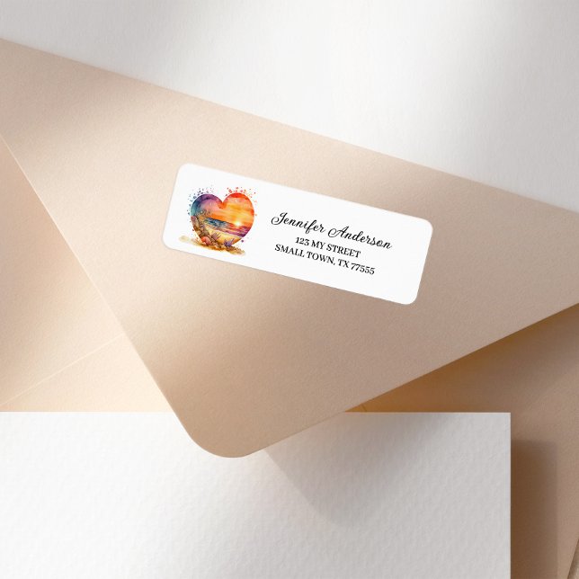 Étiquette Retro Watercolor Heart Beach Label (Créateur téléchargé)